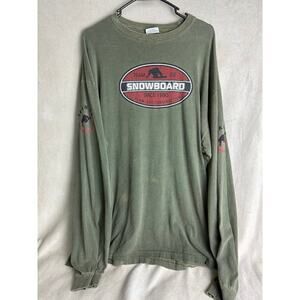 Y2K Vintage Snowboard Long Sleeve Tee Graphic Thrashed Army Green Grunge XL